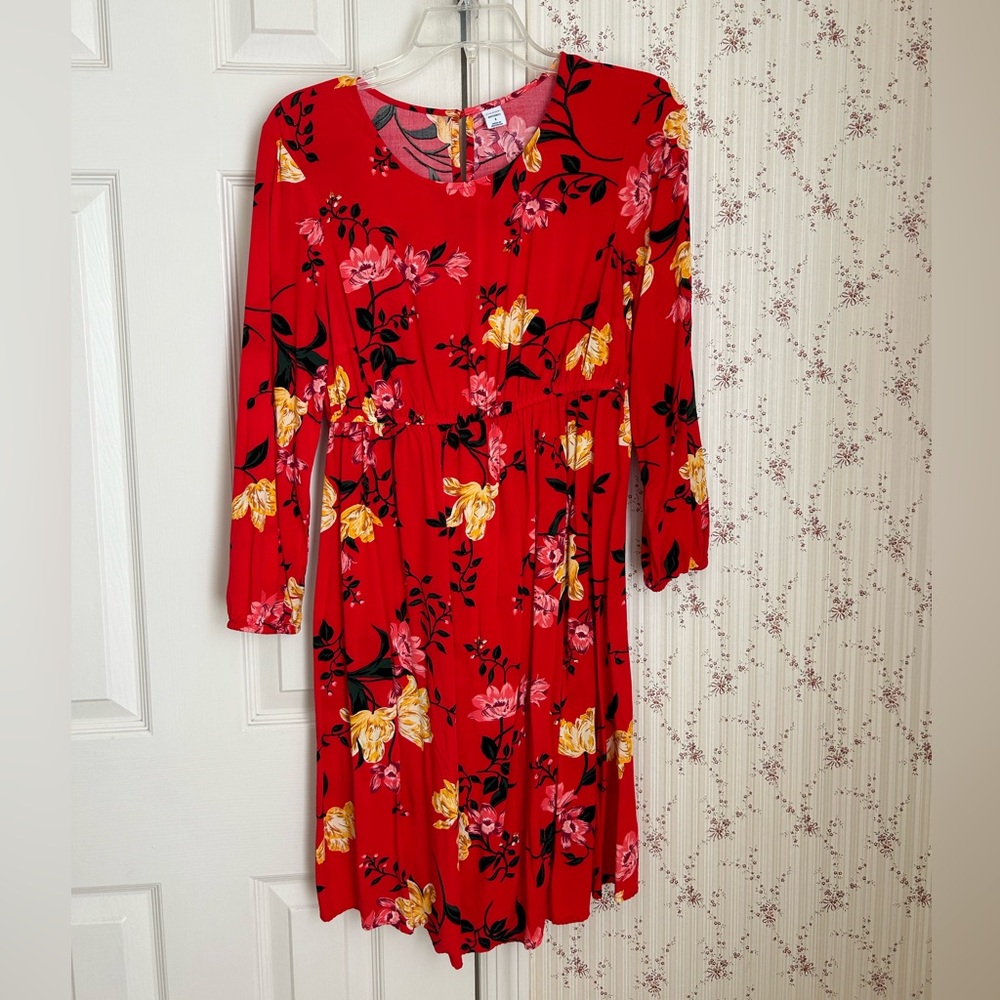 Maternity dress midi length red flowers old navy